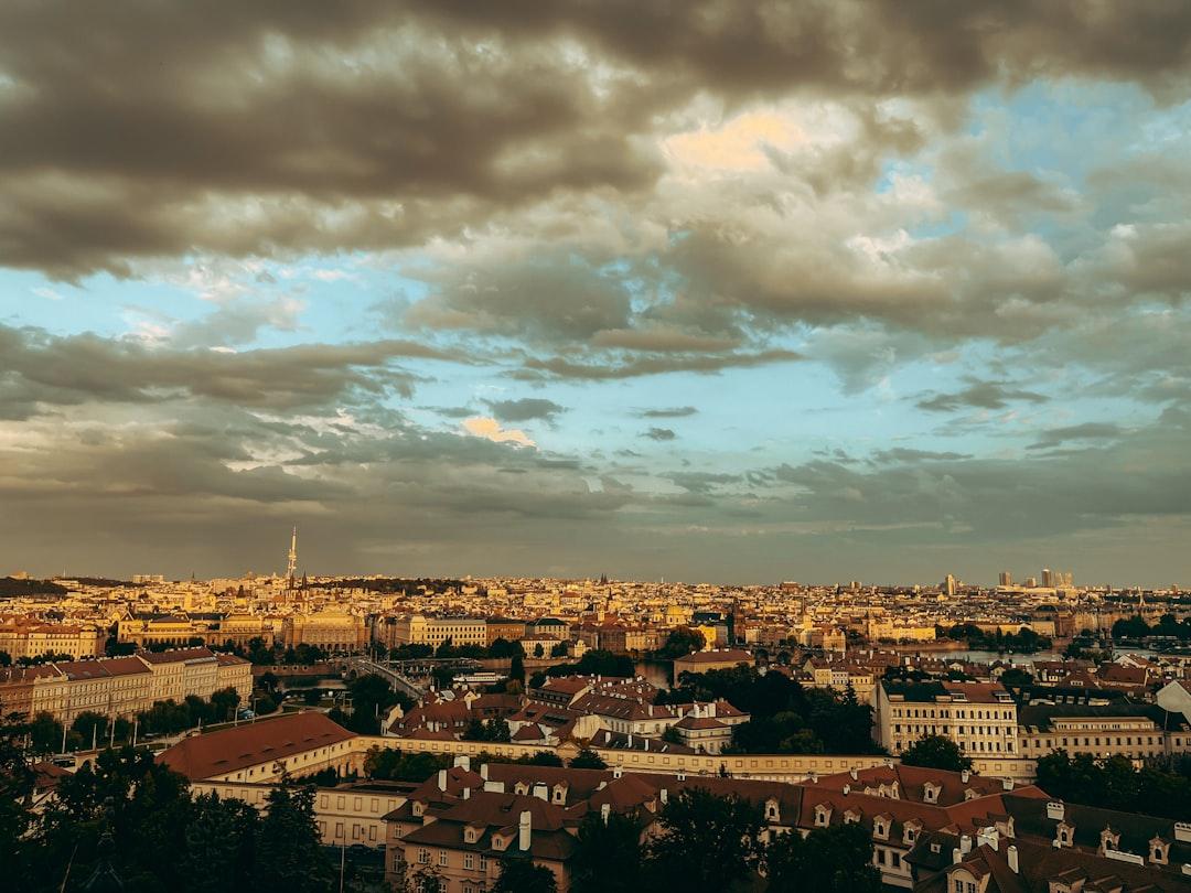 A view of a city under a cloudy sky